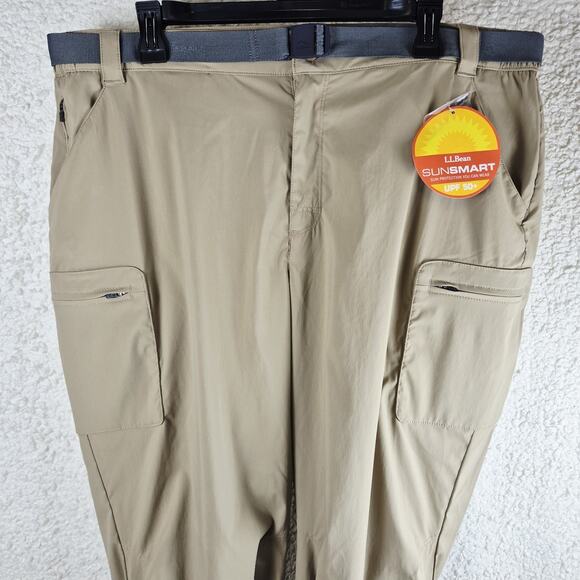 LL Bean Pants Mens Medium Khaki SunSmart UPF 50+ Outdoor Hiking Nylon Belted - Picture 14 of 16
